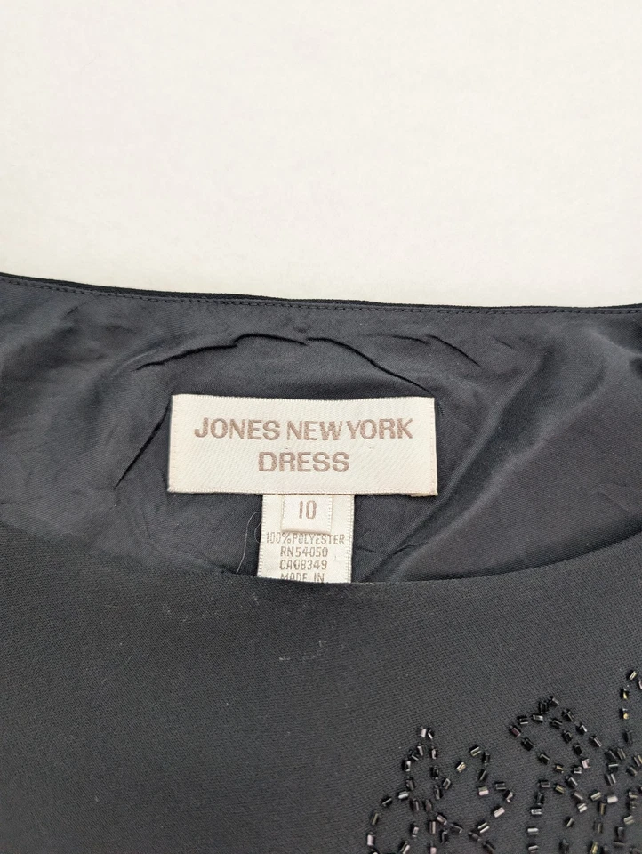 Jones New York Women's Dress Size 10 Black Bias Cut Beaded Classic Evening - Image 4 of 4