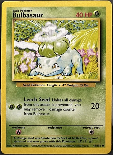 Bulbasaur 44/102 Base Set Unlimited Pokemon TCG 1999 LP