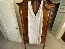 Adrianna Papell Beaded Ankle V-Neck Dress Ivory Pearl Size 12 AP1E210545
