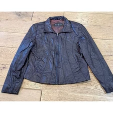 Bruno Manzomi Burgundy Leather Moto Jacket Full Zip Collar Size 42