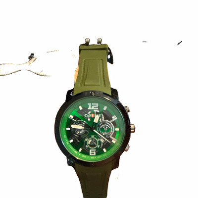 Cass Day Sport Quartz Analog Chronograph Watch Green/Black Dial Black Case 45mm