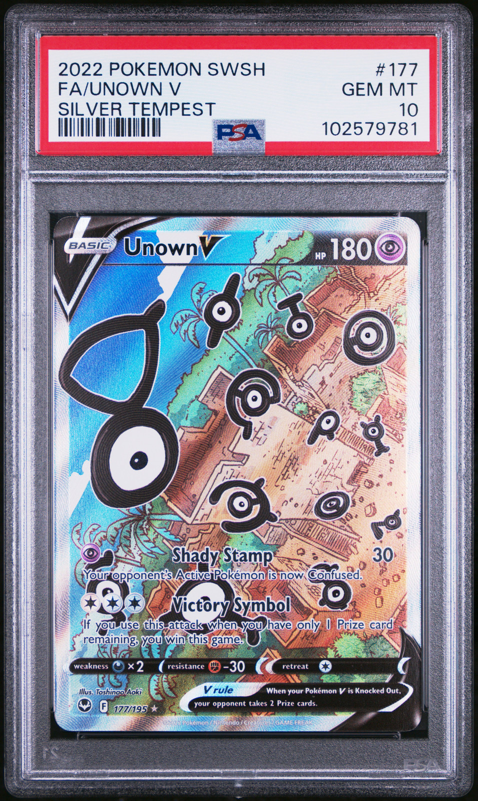 2022 POKEMON SWORD & SHIELD SILVER TEMPEST #177 FULL ART/UNOWN V PSA 10 - Main Image
