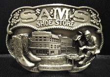 Dodge City Kansas SAM'S SHOE STORE 1985 Pewter Belt Buckle Allen Cowboyboy Boots