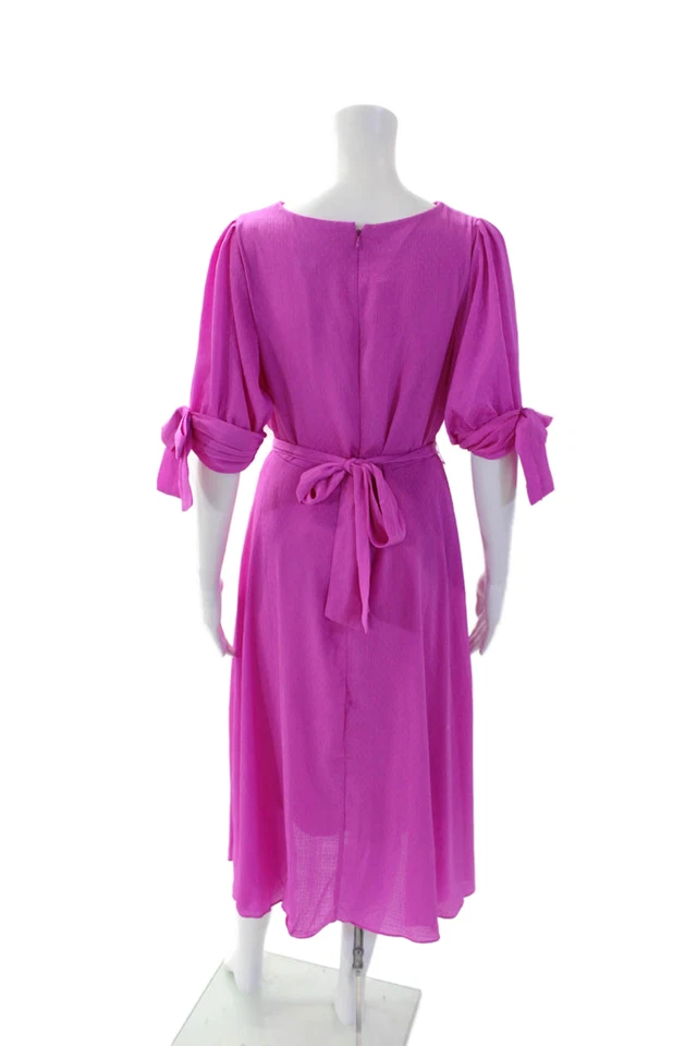 Maxi Vestido Rosa DKNY Mujer Manga Corta Cuello en V Forrado Corbata Frontal Talla M Foto 3 de 4