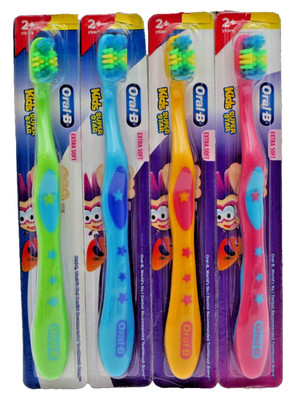 Oral-B Kids Toothbrush Extra Soft Manual Brush Ages 2+ Assorted Colors   4 Pack