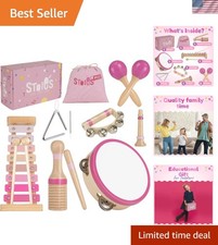 Wooden Toddler Musical Instruments with Xylophone, Maracas, Triangle, Tamburi...