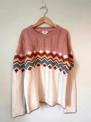 FatFace Pullover Gr. 12 Fair Isle Rosa Creme Alpaka Mischung Pointelle Strick