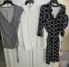 Charter Club Large Button up Black Clover Pattern NWT, Max Studio Top