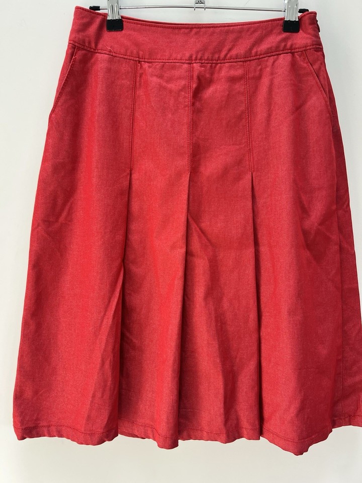 ZARA Women's Brick Red Pleated Cotton Pockets Knee Length A Line Skirt Sz 8