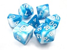 Old School 7 Piece DnD RPG Dice Set: Vorpal - Baby Blue  White w/ White