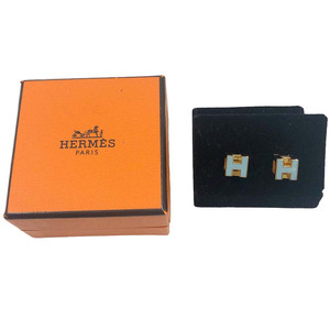Authentic Hermes Earrings Cage de Ash H Cube Turquoise Gold Plated 7.7x7.7mm