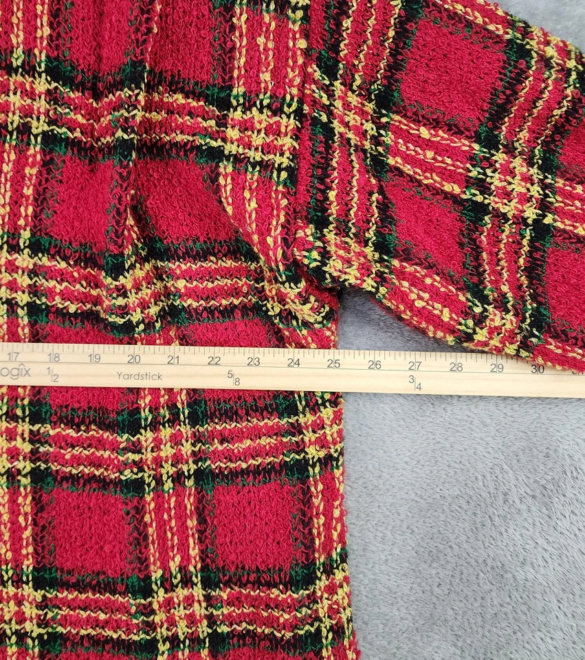 Maggi Barnes Sweater Womens 3X Red Plaid Button Cardigan Gold Chain 80s Vintage - Image 4 of 4