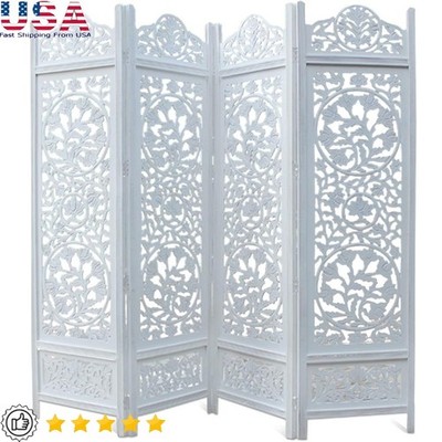 Handcrafted Wood Room Divider Screen Folding Privacy Lotus Design Elegant Decor