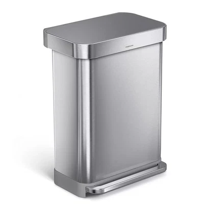 Simplehuman Rectangular Step Can Bin 55L in Brushed Stainless Steel - 5703