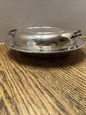 Vtg Oval F.B. Rogers Silver Plate W/lid  Glass Liner 11.5x9” Server