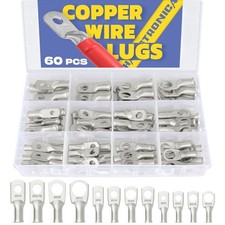 60PCS Tinned Battery Terminals Cable Lugs Kit,AWG 8 6 4 Heavy Duty Copper Wir...