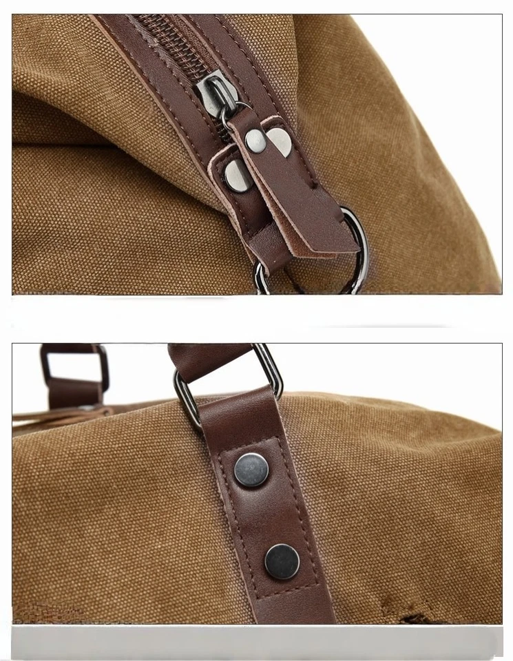Große Reisetasche 55L Canvas mit PU-Leder Weekender Handgepäck Herren Damen TOP - Bild 4 von 4