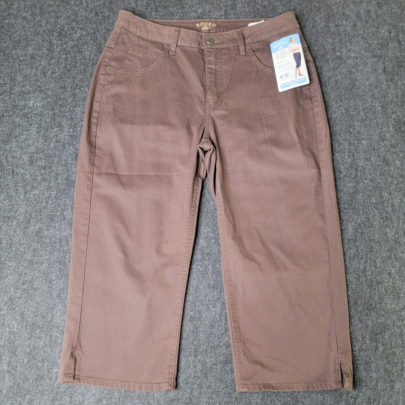 Lee Riders Slender Stretch Capri Pants Size 12 Brown Mid Waist Cotton Blend New