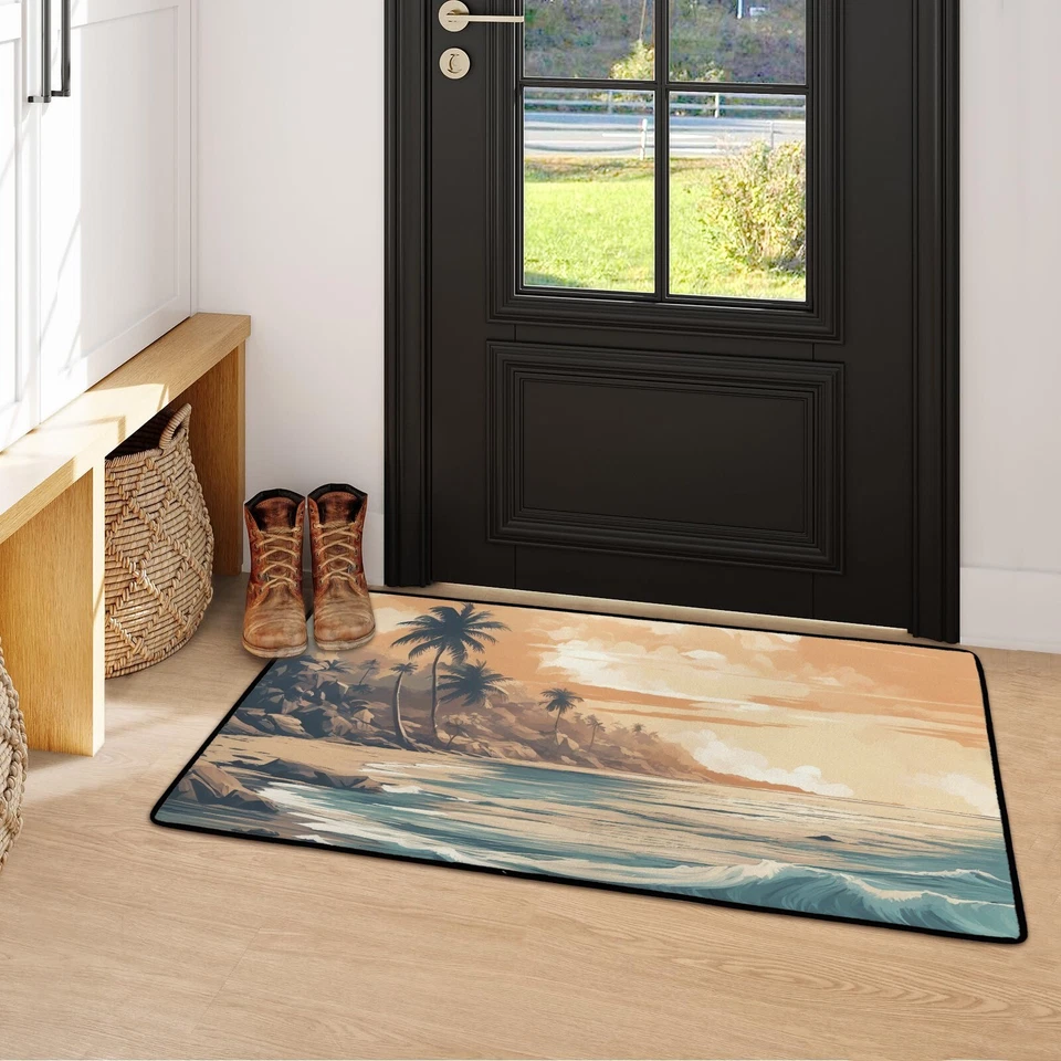 Alfombra de baño alfombra 20x31 pulgadas paisaje marino playa océano naranja verde Foto 2 de 4