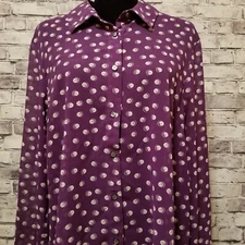 G.H. Bass & Co Women's Blouse Size XXL Purple White Long sleeve Button Up Sheer