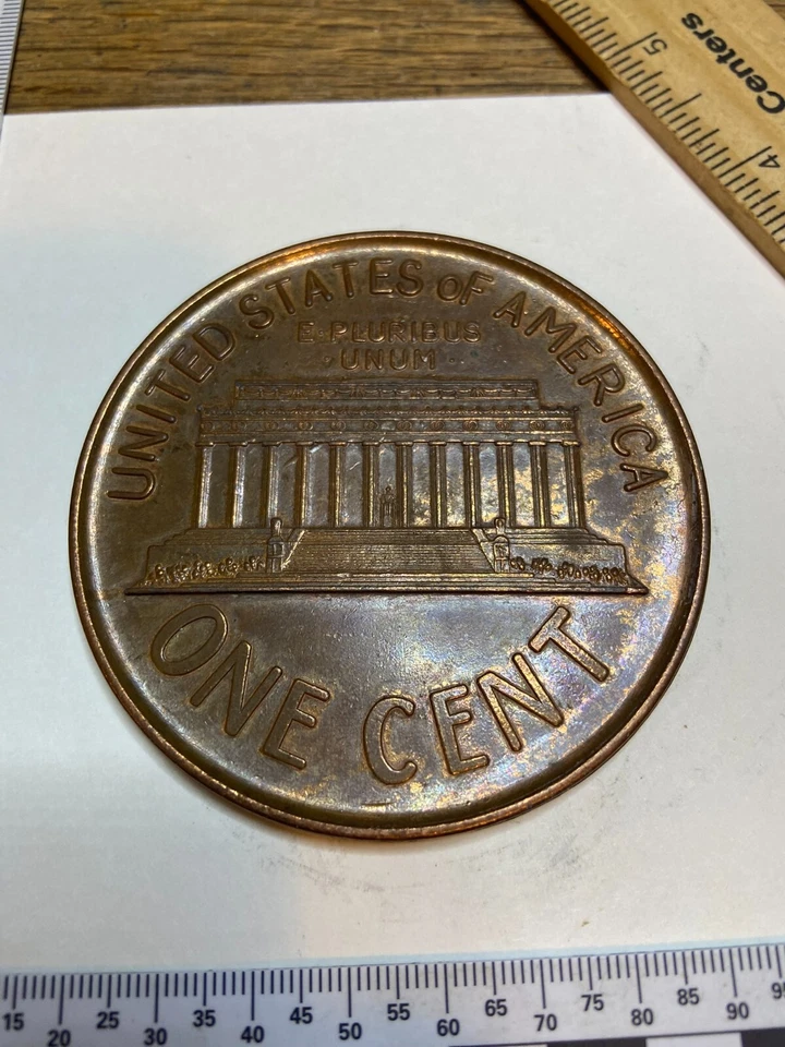 Lincoln Head Penny Large 3" Metal Medallion 1972 S Novelty Coin Paper WGT - Image 2 of 2