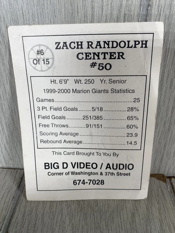 Foto de acción autografiada por Zach Randolph High School Senior estadísticas de temporada año 2000 Foto 3 de 4
