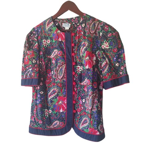 VTG 1980s Lorac Original Lady Carol Red Blue Floral Top & Skirt Womens Size 18.5 - Picture 2 of 10