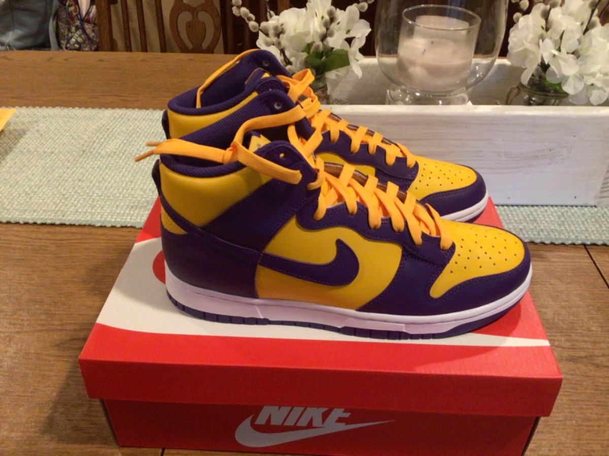 LSU Baseball champs Nike dunk high retro mens 9.5 purple+yellow