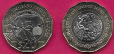 MEXICO 20 PESOS 2019 UNC 1 YEAR TYPE,EMILIANO ZAPATA SALAZAR,100th CENTENARY OF