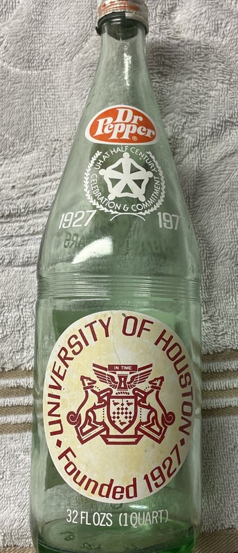 Dr Pepper Soda Bottle 1927-1977 University Of Houston Vintage 32oz