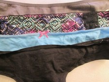 New 4 Ladies Thongs Cotton Panties  Size XL  Jewel Print, Blue, Black,Gray  