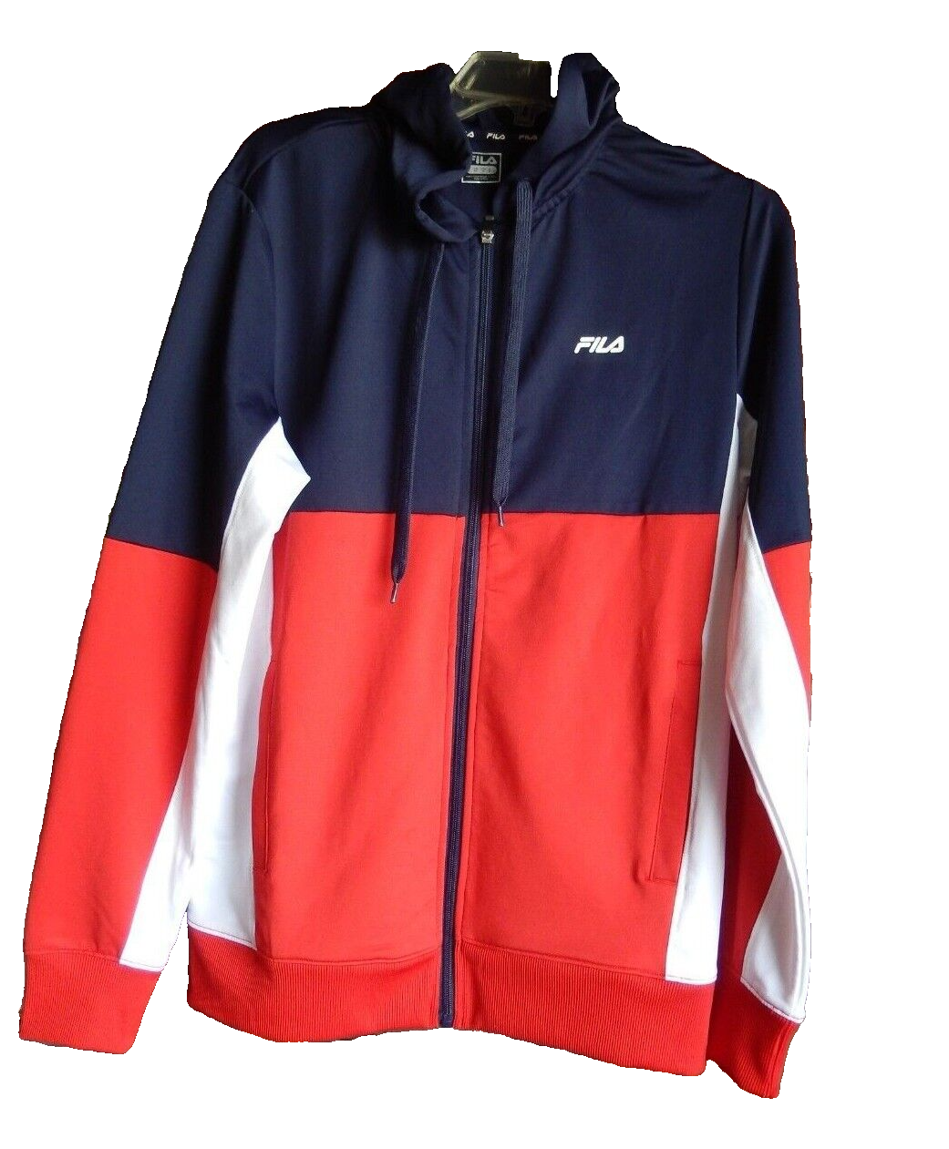 Fila Giacca Sportiva Uomo Full Zip Felpa con Cappuccio Rosso Bianco e Blu Taglia S Sportiva