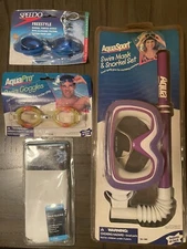 Vintage Speedo Goggles & Cap , Aquasport Snorkel Set, & Aqua Pro Goggles Bundle