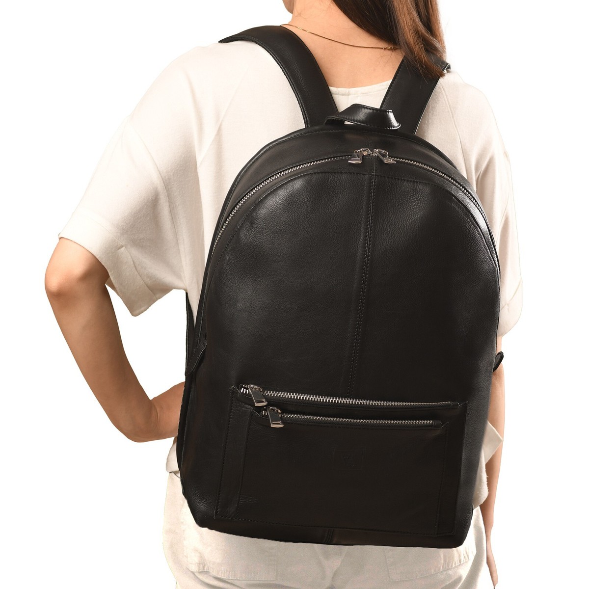 AYRA Black Leather Luxurious Backpack for Women H 16 x L  display picture 2