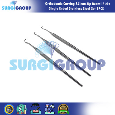 Orthodontic Carving &Clean-Up Dental Picks Single Ended Stainless Steel Set 3PCS
