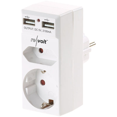 Doppelstecker Adapter 2-fach - Steckdosenverteiler Ohne Kabel Für Büro, Haus & Reisen