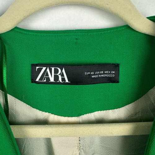 Zara Womens Lined Frock Blazer Coat Size XS Wide Belt Green Pockets Lined V-Neck - Picture 8 of 10