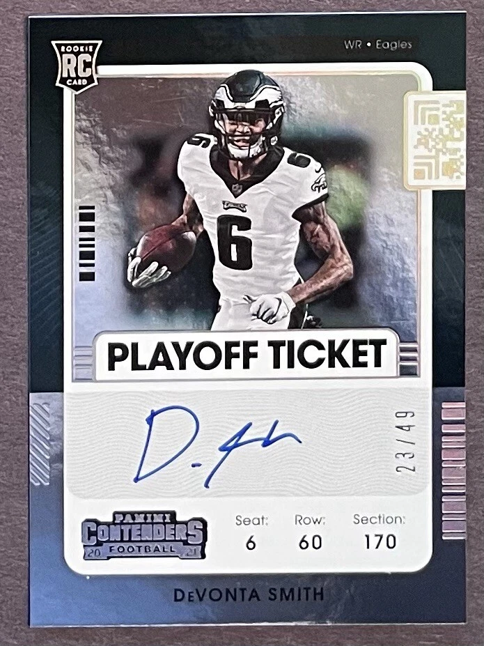 DeVonta Smith Panini Playoff Contenders Rookie Ticket Rps Autograph Preview Set #107 Variation-Green