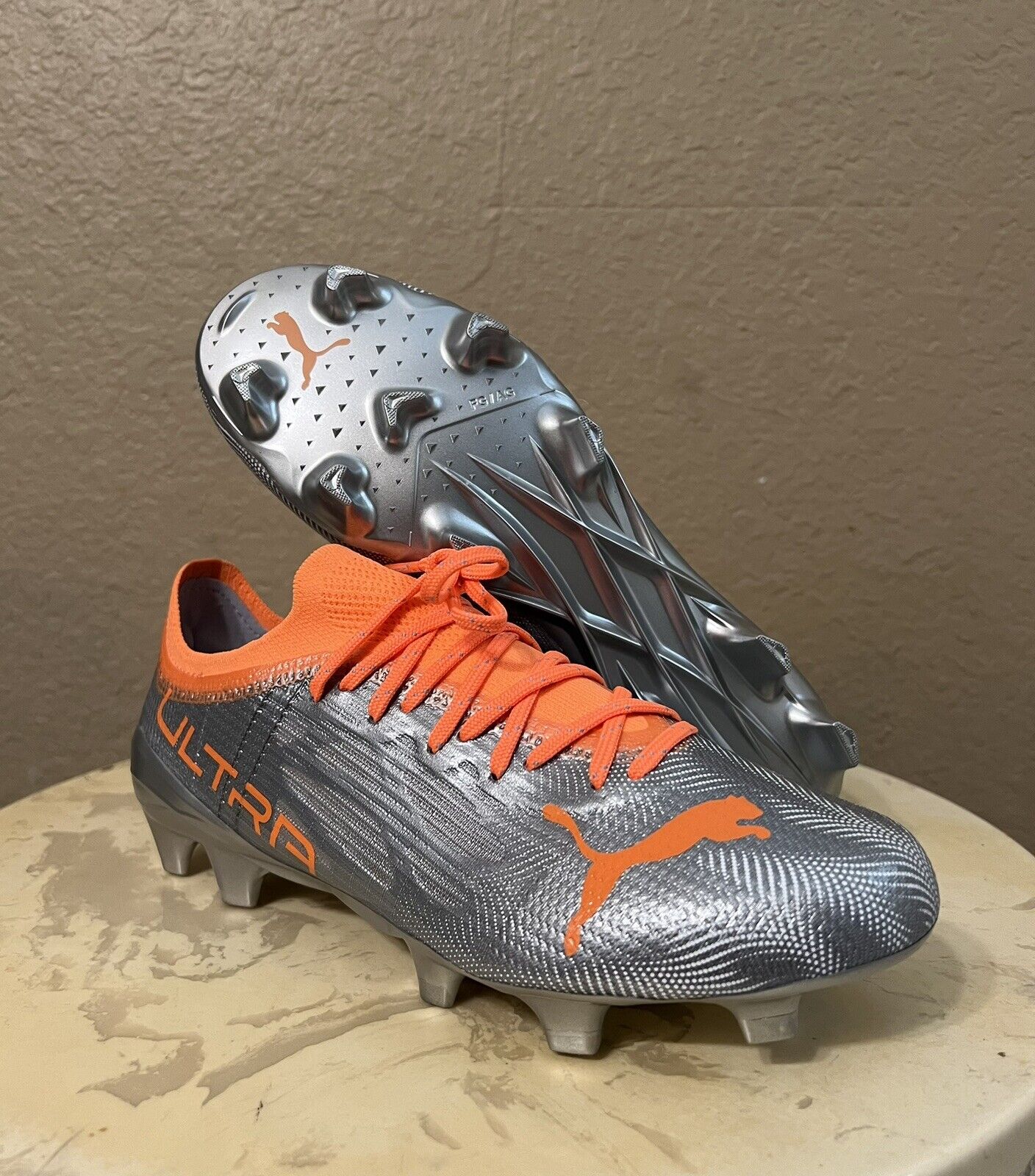 New Puma Ultra 1.4 FG/AG Silver/Orange Soccer Cleats (106694-01) Men’s Sz  6.5