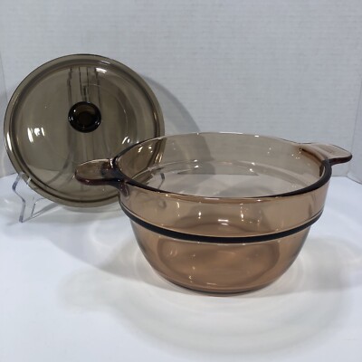 Corning Vision Ware Amber V-20-B Double Boiler Insert W/ Lid Pyrex France