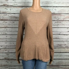 H By Halston Pullover Knit Sweater Shirt MEDIUM Tan Beige Ribbed Cotton Blend