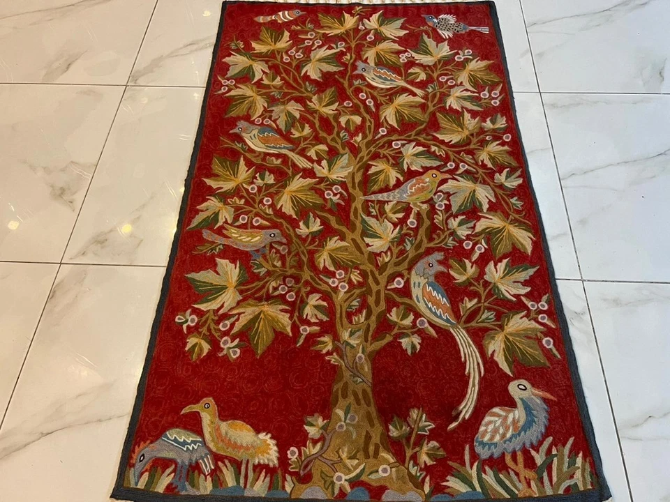 3x5 ft Vintage Handmade French Wall Hanging Needlepoint Tree Off Life Tapestry - Image 3 of 4