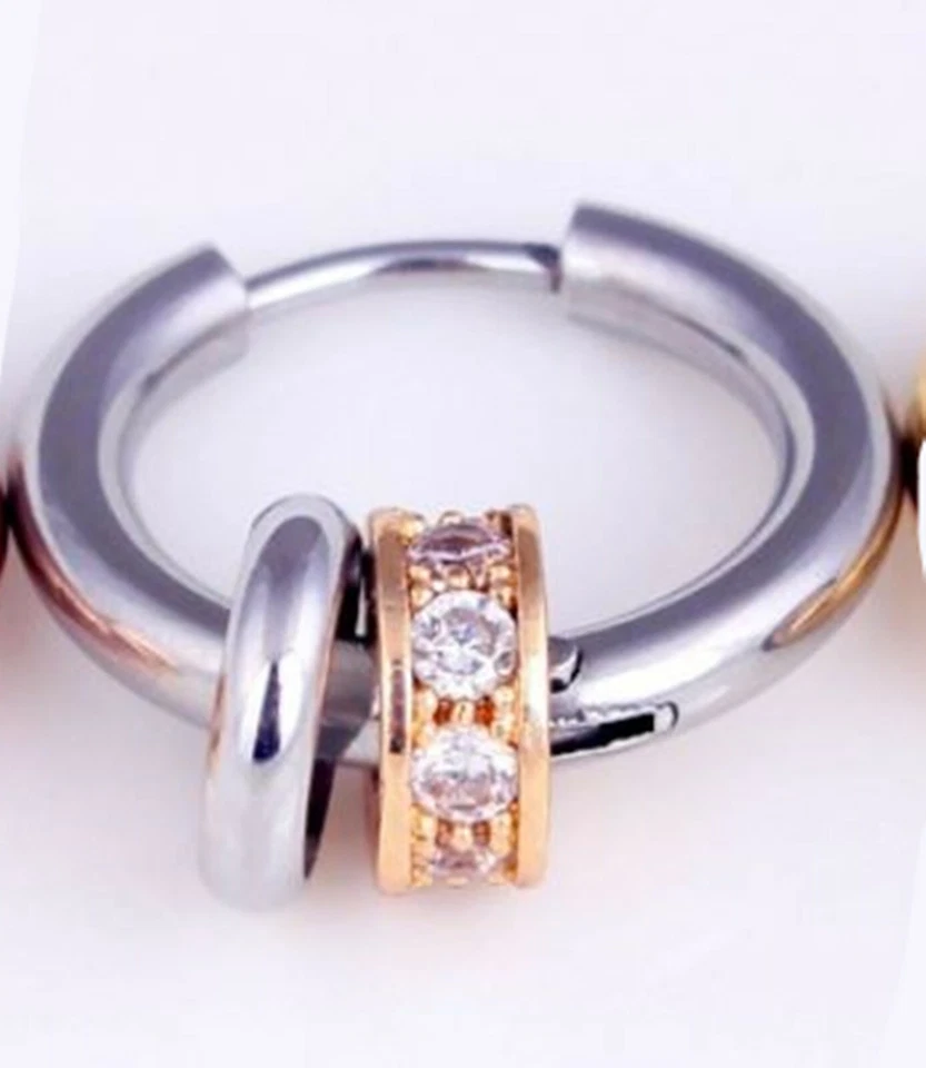 MENS Women Titanium Stainless No Allergy Hiphop Gothic ball Huggie Hoop Earring - Image 2 of 4