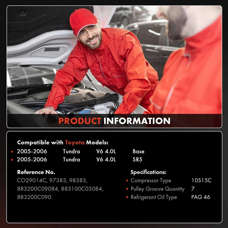 Compressor A/C 117,47 MM para Toyota Tundra 2005-2006 V6 4.0L com polia de 7 ranhuras - Imagem 2 de 4