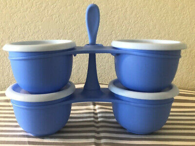 Details about   Tupperware Picnic Condiment Caddie 4 Containers with Lids Blue New