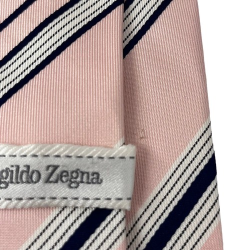 Ermenegildo Zegna Mens Tie Light Pink/Peach Stripe Silk Italy 4 1/8" x 57.5" guc - Picture 8 of 11