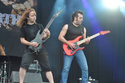 Buz McGrath and Ken Susi of American metalcore band Unearth live a - Old Photo