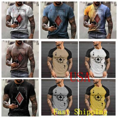 Camiseta Rayas Hombre Camisa As de espadas diamantes Póquer Carta Moda Suave Tee
