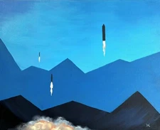 “ Leave The World Behind ” Sci-fi Original Painting Mountains Rockets