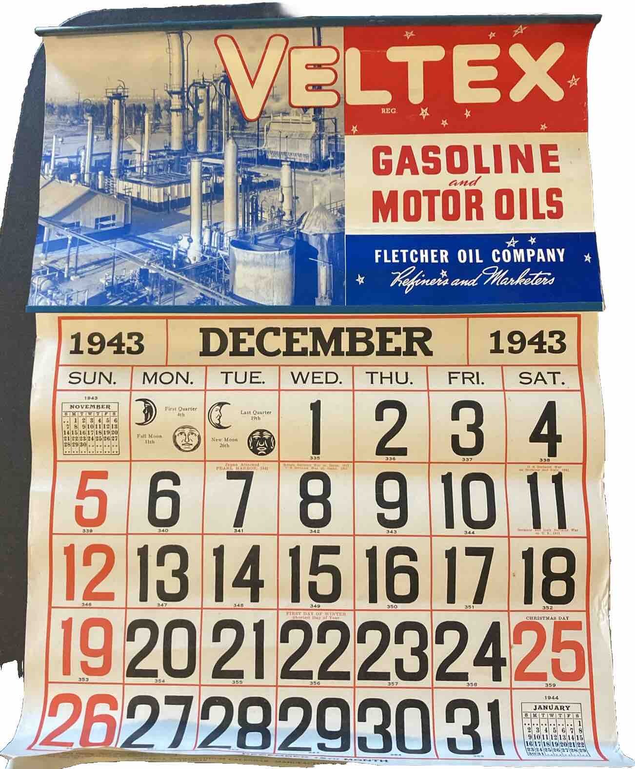 Fletcher oil Company World War II era calendar Veltex Red White & Blue
